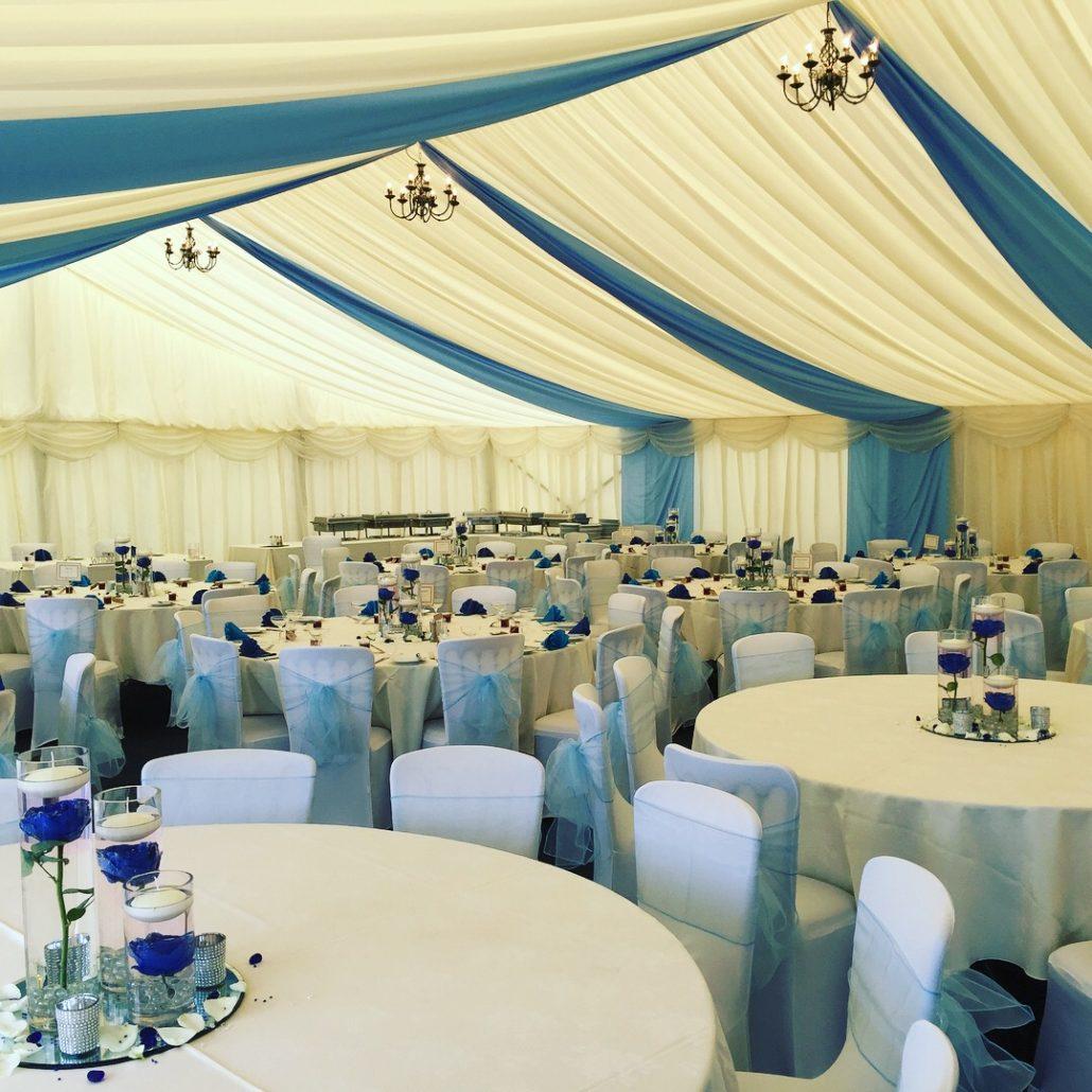 Baby Blue Overlays - party tent hire in essex